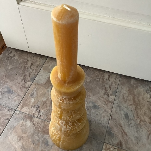 🆕 New Anthropologie Mustard Yellow Pillar Spindle Taper Candle